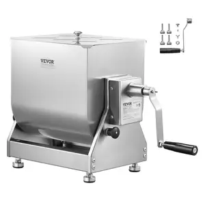 VEVOR Manual Meat Mixer, 60 Pound Max Capacity Tilt Tank Meat Mixer, Stainless Steel Meat Processing Equipment, Sausage Mixer Machine with Lid and Handle, Ground Beef Hand Mixer, Silver