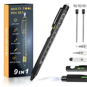 Multifunctional Tool Pen,1 Set Portable 9 In 1 Ballpoint Pen with LED Light & Accessories, Ballpen Set, Mens Gifts for Dad Husband, Gifts from Daughter Son for Him, Birthday Gifts for Men, Cool Gadgets for Dad, Practical Tools Gift Ideas, outdoorfun