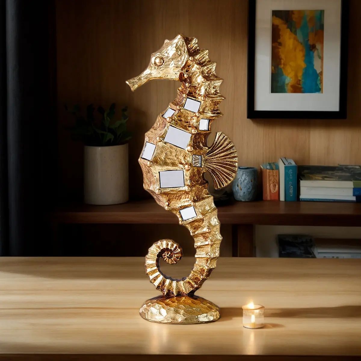 Modern Resin Seahorse Decorative Figurine, Statue, Mirror-Faced Design, Decorative Home Ornament, Home Party Decoration, Photography Prop, Gift Idea, Decorative Sculptures, Decoration Items
