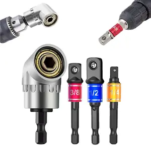 105 Degree Right Angle Driver Socket Adapter Set, 3PCS Hex Shank Drill Nut Driver Bit, Extension Screwdriver Drill Attachment for Power Drill