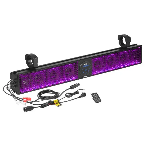 Boss Audio BRT36RGB 36" ATV/UTV Wireless Soundbar with Amplified Speakers, RGB Lights, Weatherproof Amplifier, Bluetooth, Mobile Compatibility, USB Port, MP3 Support, Remote Control, Aluminum Build, Charging Capability, Car Audio Installation Ready, Prote