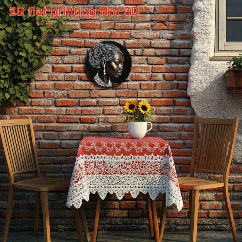 1 Piece, African American Women Wearing Pearl and Beaded Headpiece Aluminum Foil Wall Art - 8x8inch Round Wreath Logo, Suitable for Home, Office, Wedding Decoration - Elegant Holiday Gift for Christmas, Thanksgiving, Valentine's Day, African American Home