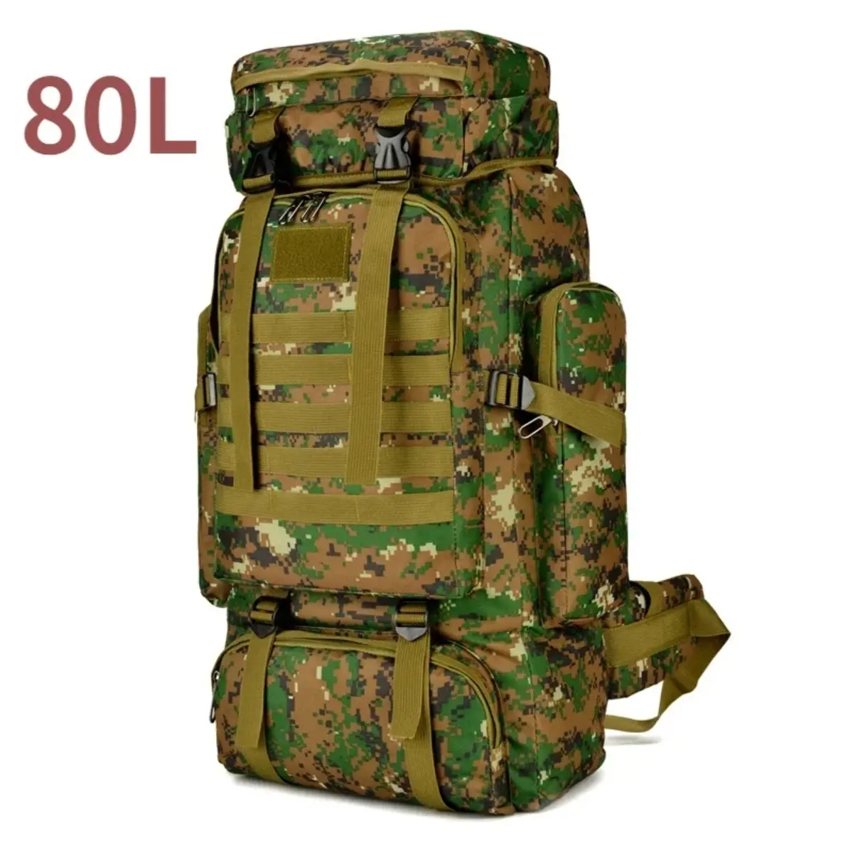80L Military-Style Tactical Backpack for Men, Water-Resistant Oxford Cloth Rucksack with Molle System, Adjustable Straps for Camping, Outdoor Hiking, Travel