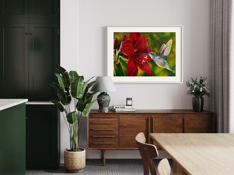 Soul of the Desert Watercolor Painting Featuring Red Flower & Hummingbird Artwork