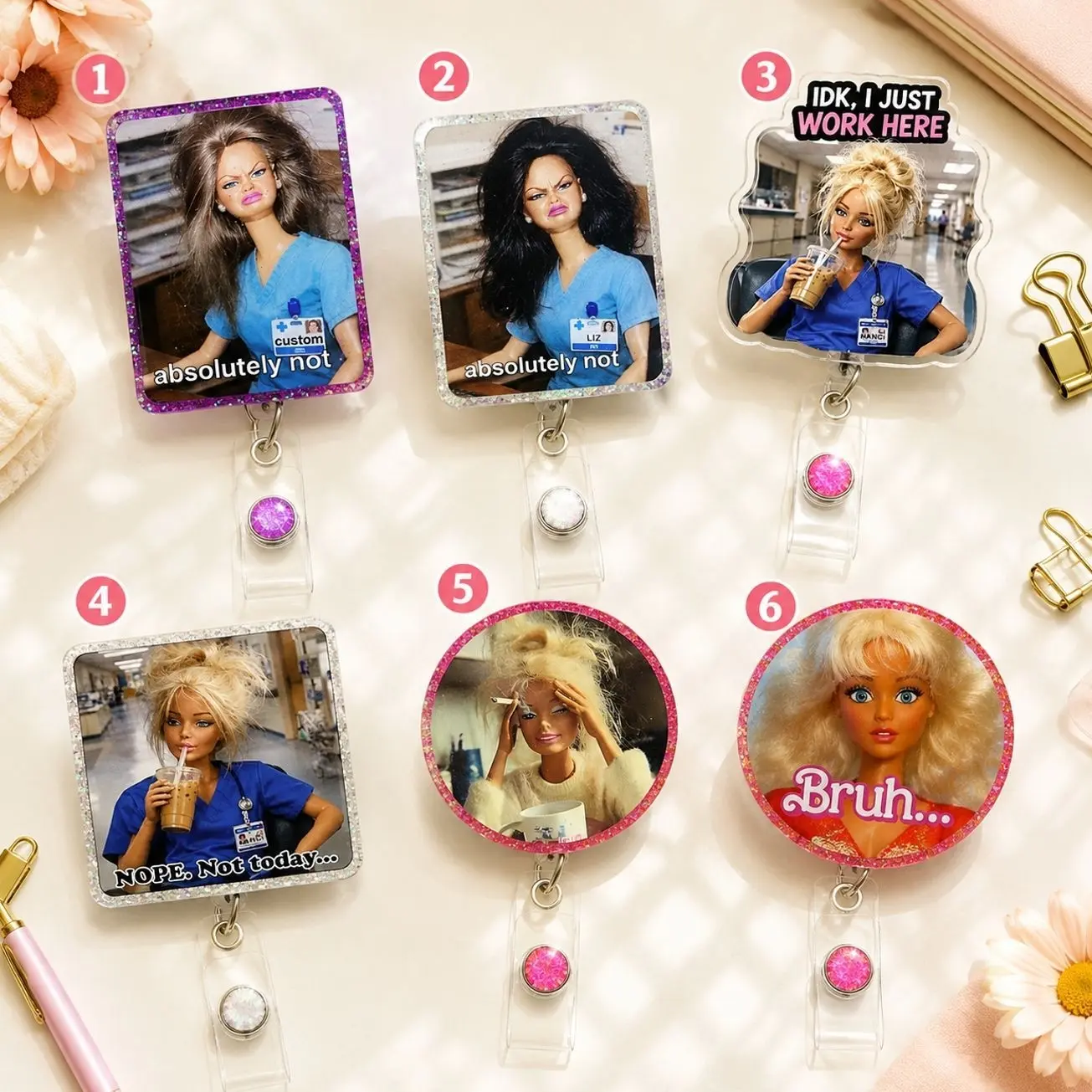 Funny Meme Doll Badge Reel, Cringe Doll Retractable ID Badge Holder, Sassy Nurse Medical Badge Clip, Humorous Work Accessory, Nurse Gift