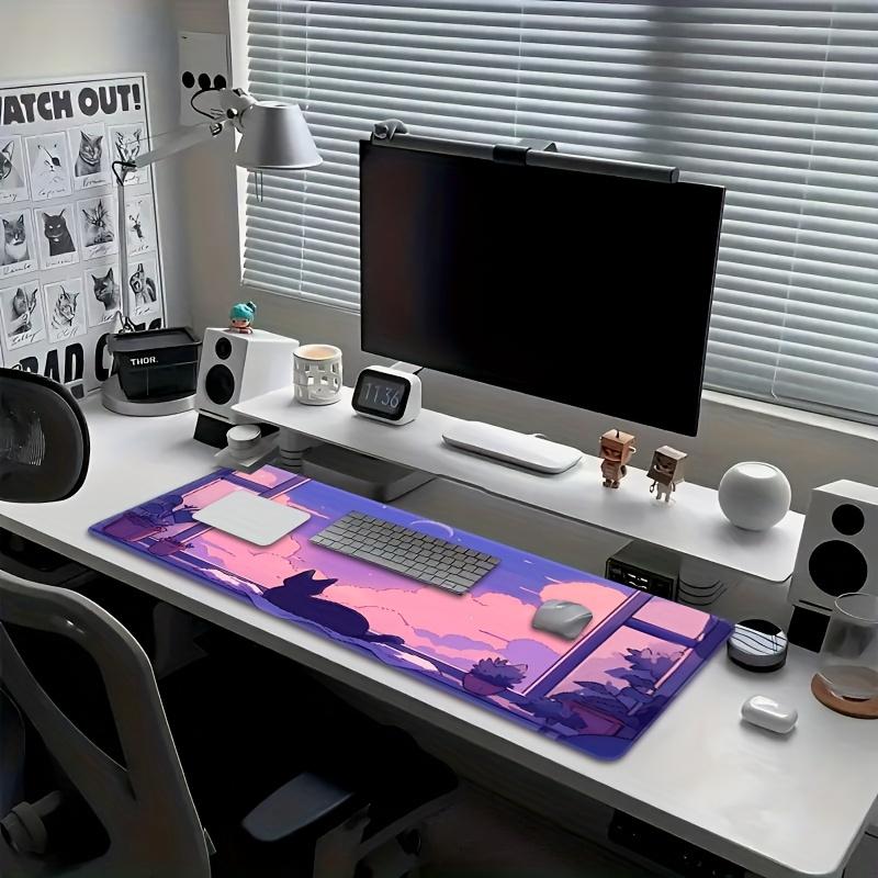 Purple Sky Window Cat, 1pc Extra Large Thick Non-Slip Gaming Mouse Pad, Suitable for PC, Office, and Home Use, Multiple Sizes Available, Enhanced Comfort, High-Density Rubber Base for Stability, Smooth Surface for Precise Tracking, Anime Scenery