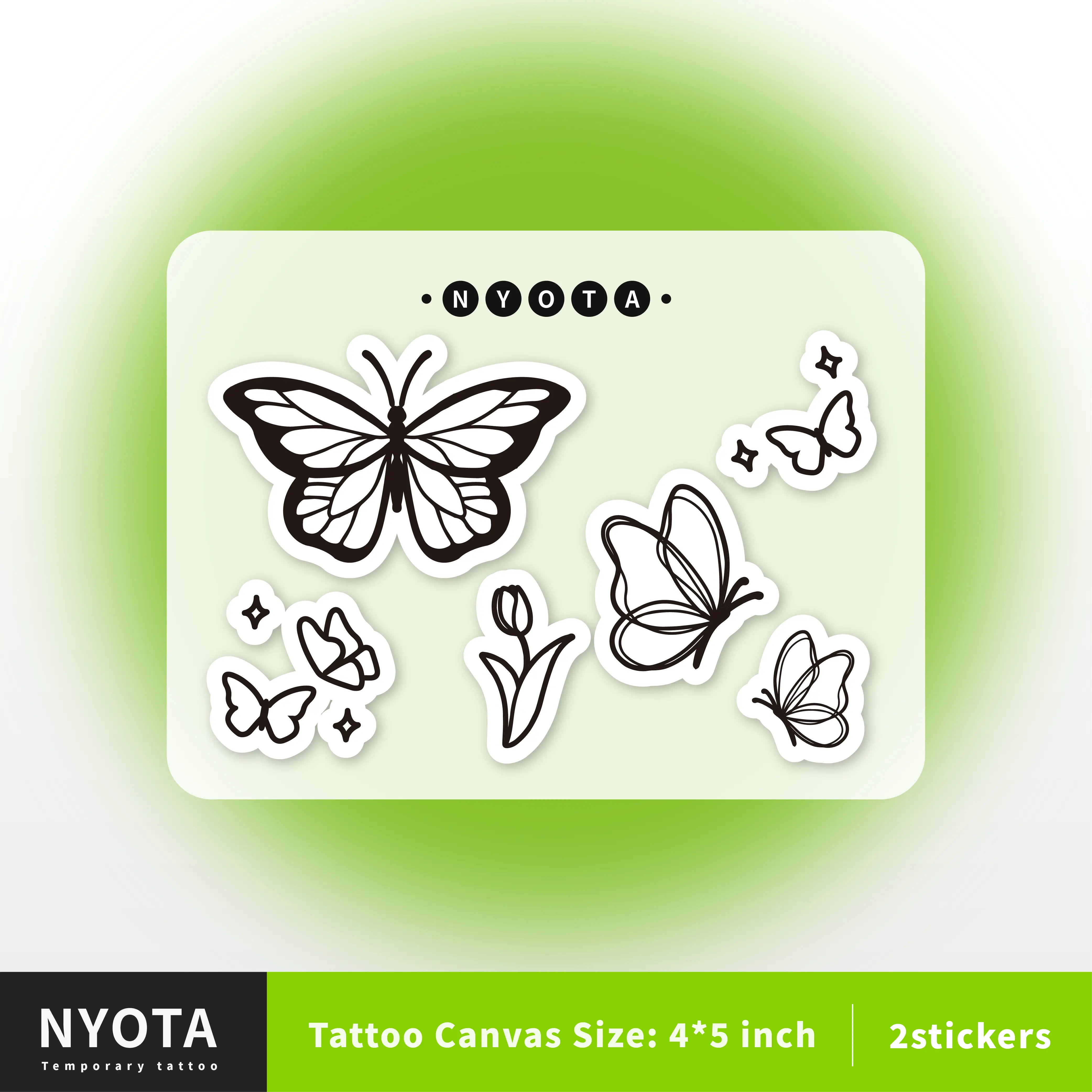 NYOTA Waterless Instant Tattoo Sticker - Metamorphosis 3.5x5 Inch Temporary Tattoos - 10 Stickers Included