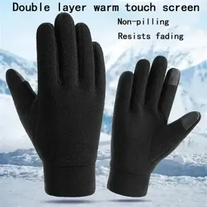 1 Pair Unisex Winter Cycling Gloves – Polar Fleece, Touchscreen Full Finger Design, Windproof & Warm for Outdoor Sports – Black / Size L
