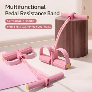 4-Tube Pedal Resistance Band for Full Body Workout, Foot Pedal Exercise Band with Comfortable Handles, Non-Slip Cushioned Pedals for Home Fitness, Stretching, Strength Training