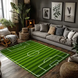 Football Field Crystal Velvet Area Rug Green Striped Non‑Slip Kids Play Mat Living Room Rug#FootballFieldRug #SportsRug #KidsPlayMat #GreenStripedCarpet #CrystalVelvetRug