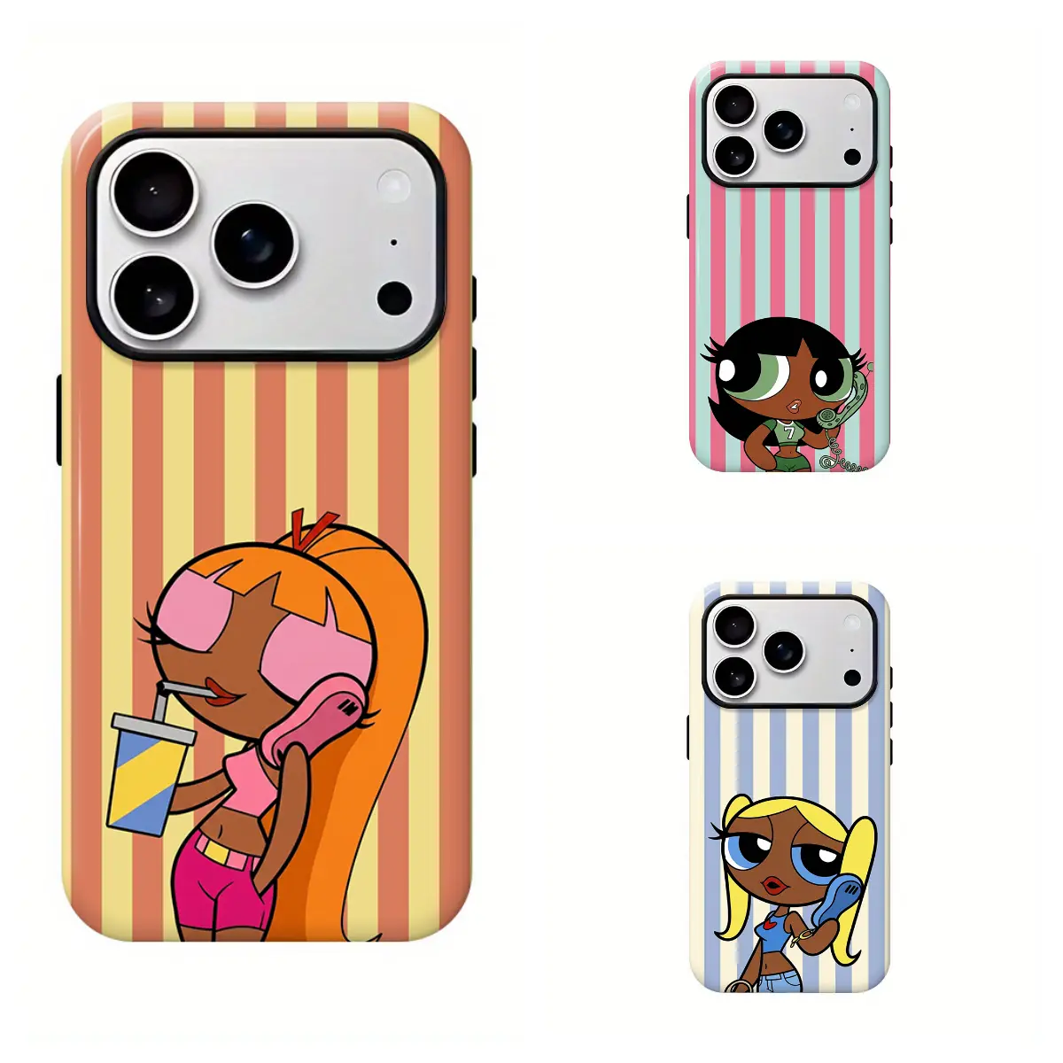 Melanin Powerpuff girlies giving major Y2K energy Phone Case - Shockproof Protection Cover for iPhone 17 Pro Max,Pro,Air,16 Plus,15-11 & Samsung Galaxy S22-S26 - Handheld Cellphone Devices Accessory, Top Gifts for Christmas,Halloween, Casing, Ac