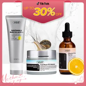 VGO-Face Skincare Set, Facial Cleanser of Double Care & Snail Mucin 92% Moisturizer & Vitamin C Serum(30ml) Gentle Facial Care Kit for All Skin Repair and Hydrating-A