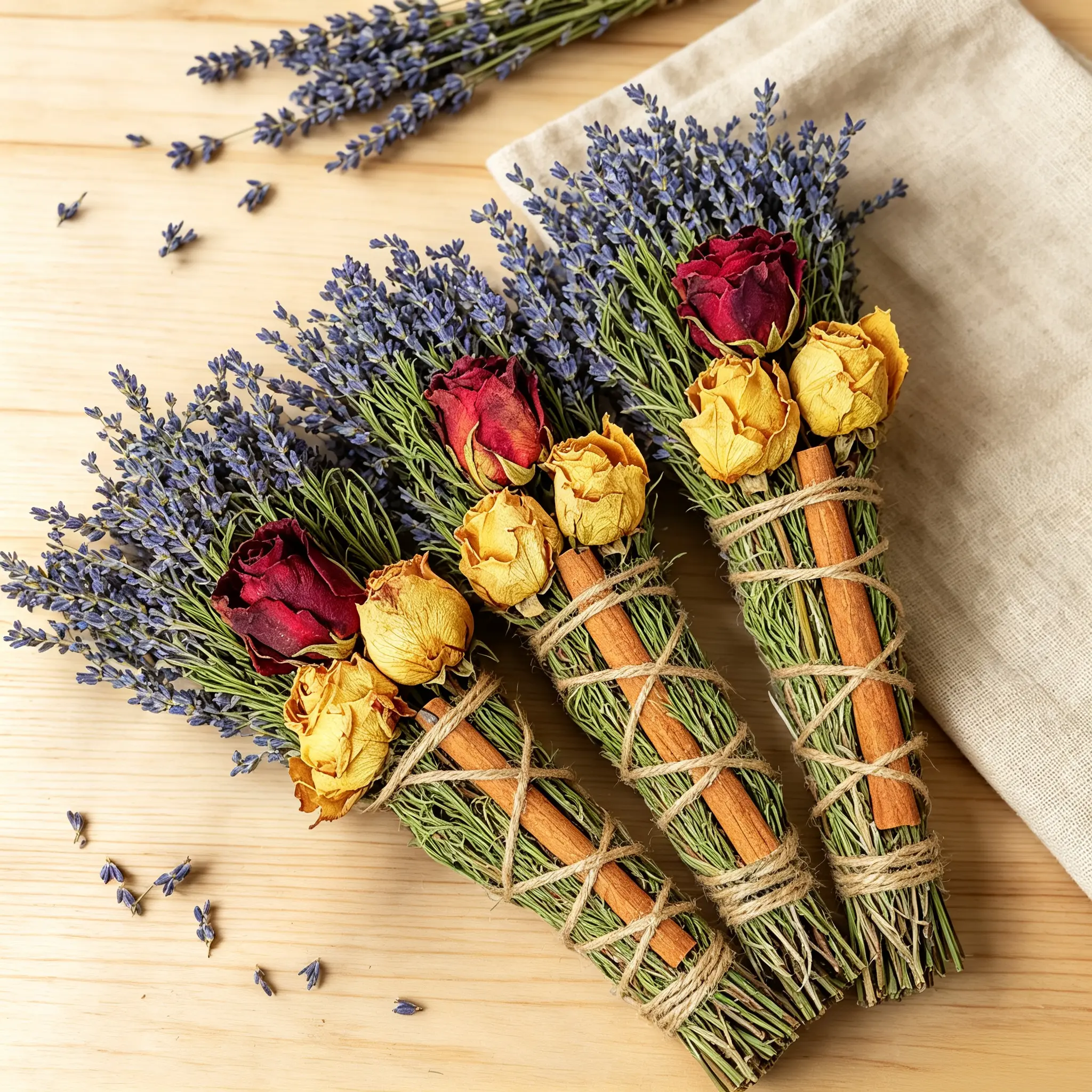 Dried Flower Incense Stick Bundle Set, Natural Botanical Smudge Sticks with Lavender, Red-Yellow Roses, Rosemary, Cinnamon, Light Herbal Scent for Home Decor, Meditation & Holiday Gifts