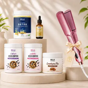 Bella All Natural MEGALIVE Bundle #4: Collagen Iced Coffee + Probiotics Iced Coffee + Ganoderma Plus + Extreme Detox Pineapple + D3 K2 Drops + Free Flat Iron