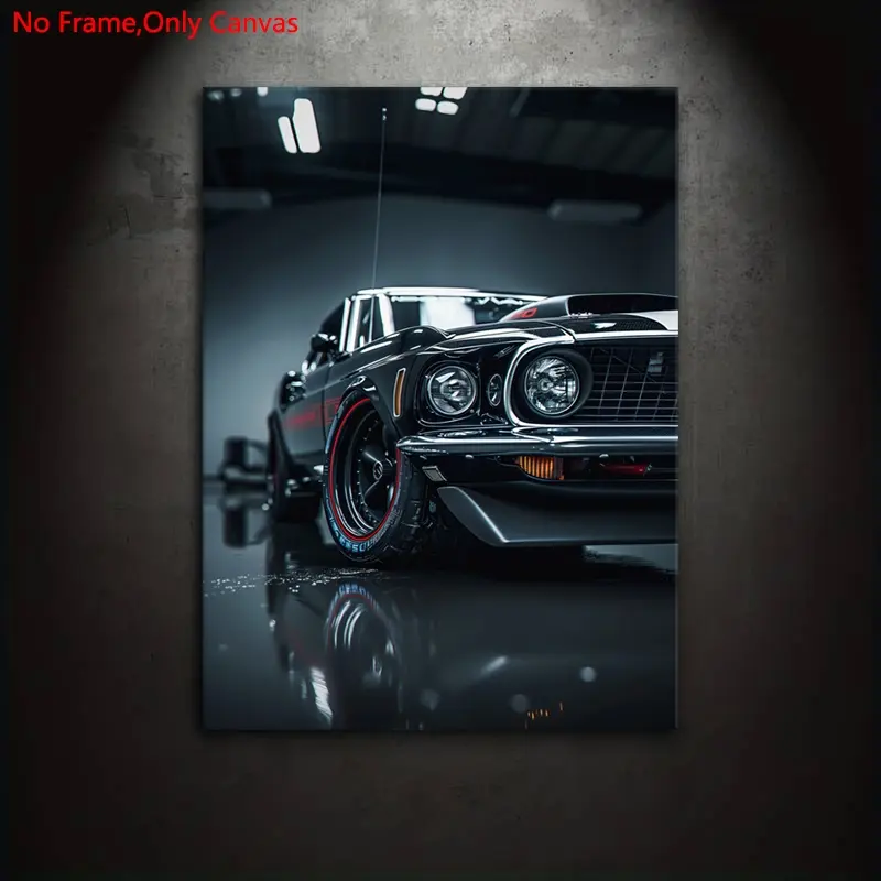 1 piece/set of frameless, Unframed canvas print posters, retro classic art, vintage car Mustang, perfect gift for muscle car culture enthusiasts, ideal gift for bedroom, living room, kitchen, dormitory corridor, mural, wall decoration, room decoration