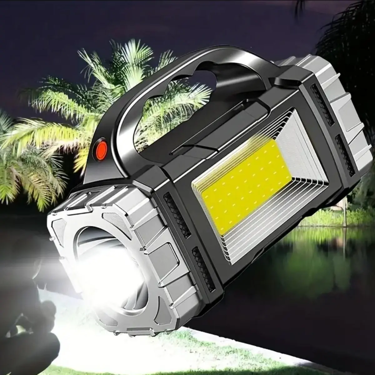 Portable LED Searchlight, Rechargeable Outdoor Lighting, Multifunctional LED Solar Camping Lantern, Solar Camping Flashlight for Outdoor Sports, Camping, Solar Rechargeable Searchlight, For Emergencies