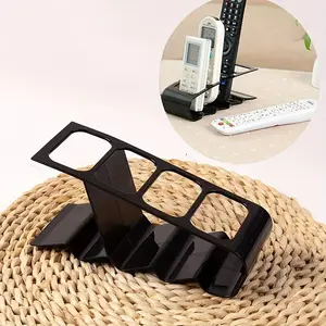 1pc 4-Grid Remote Control Holder, durable plastic smooth black desk organizer, holds 4 remotes, space saving home office tv stand storage rack, remote control organizer, home organization, simple stand