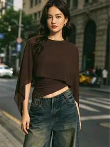 Elegant Asymmetric Blouse for Women, Batwing Sleeve Design, Perfect for Daily Wear & Casual, Stylish Ladies' Top