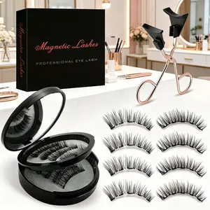 4 Pair Reusable Magnetic Eyelashes Set with Applicator, Natural Look Easy Wear Lashes