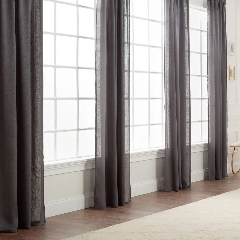 Chanasya 2pk Faux Belgian Flax Semi Sheer Window Curtain Panels - Set of 2 - 52 x 84 Inches Long - Dark Gray