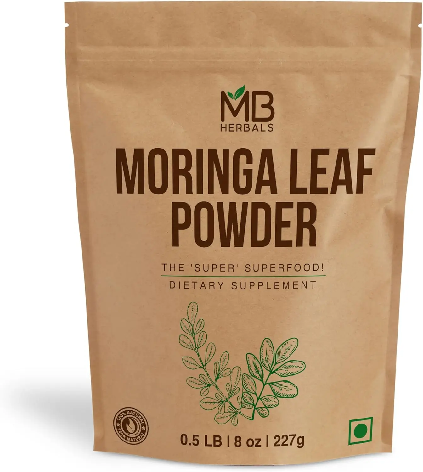 MB Herbals Moringa Leaf Powder 8 oz (227g / 0.5 LB) | 100% Pure Moringa Powder | Easily Mixes in Drinks & Smoothies | No Preservatives Healthcare