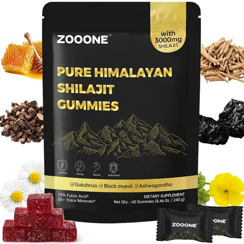 ZOOONE Himalayan Shilajit Gold Sugar-Free Dietary Vitamin Gummies - 60 Count, Lab-Tested, Ashwagandha, Gokshura, Fulvic Acid, 85+ Trace Minerals, Non-GMO, 100% Natural Organic Fitness Supplements for Women, Multiple Packs, Shilajit Mineral Supplements