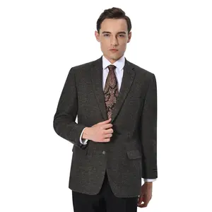 P&L Men's Wool Blend Brown Blazer Jacket Classic Fit Suit Notch Lapel 2 Button
