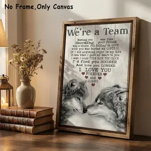 Panilly Couple Wolf Poster We're A Team Gift for Him Her Husband Wife Christmas Birthday Anniversary Lover Canvas Prints Wall Art Home Decor Artistic Elegance Solid Wood Frame Waterproof Design