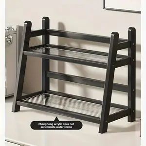 Double shelf, double cup holder, mug holder, suitable for kitchen and living room, small tabletop rack, can hold mugs, cups and small items, durable wood material, space-saving design, vertical shelf