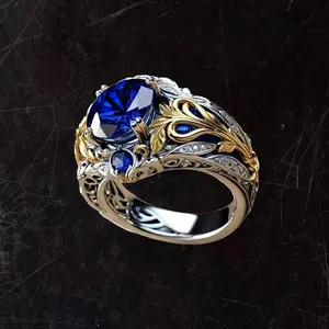 Men's Vintage Blue Sapphire-Inlaid Minimalist Retro Ring - Wedding, Daily Casual Fashion Costume Jewelry Gift for Gentlemen Friendship Gothic Plated jewellery men engagement sets