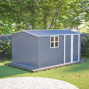 8x12 Ft Storage Shed Outdoor, XL Heavy-Duty Steel Building with Window – Features Hinged Gray Doors & 4 Air Vents for Backyard, Garden, Patio (Gray)