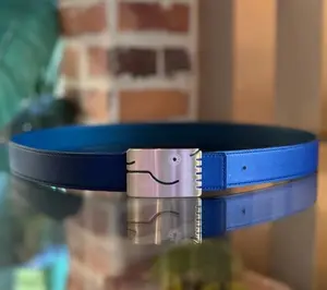 Pre-owned HERMES Men's Bleu Saphir Vert Bosphore Swift Epsom A Cheval Buckle Belt 95 (33/34 US)