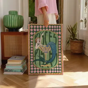 Pisces Zodiac Art Print Unframe-style: Mermaid Cocktail Poster, Astrology Wall Decor, Vintage Horoscope Illustration