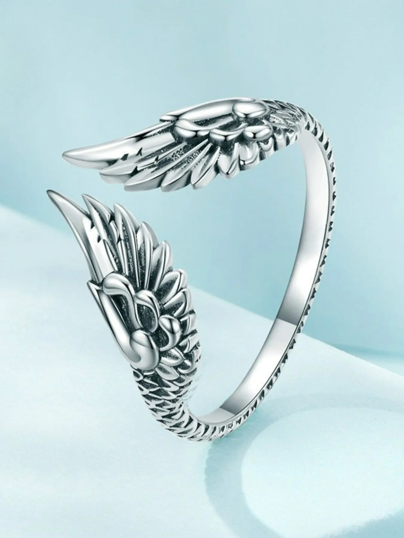 Elegant Feather Angel Wings Adjustable Open Ring for Women, Perfect Birthday Gift, Ideal Festival Present, Simple Retro Design Jewelry, Fashionable Jewelry Accessories, Beautiful Rings