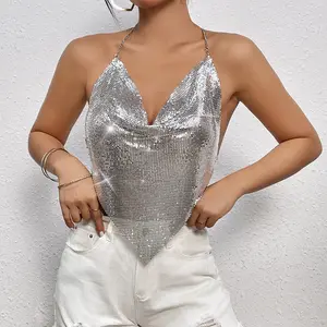 Lustra™ - Liquid Metal Backless Sequin Top Penthouse Chic
