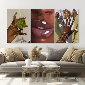 3-Piece Set Wrapped Canvas Wall Art Modern Portraits & Jewelry Accessories Vibrant Colors on Wooden Frame Easy to Hang for Girls' Bedrooms Living Rooms Offices Decor Artistic Gift Choice UV-Resistant Inks Non-Toxic Eco-Friendly Print