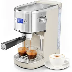 20 Bar Espresso Machine Semi-Automatic, Professional Coffee Maker with Milk Frother Steam Wand & 45OZ Removable Water ,  Barista System for Cappuccino, Latte, -Stainless Steel-White