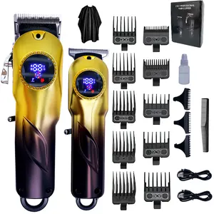 Professional Men's Hair Clipper Set - Cordless Barber Kit with Trimmer, Gold Color, 2-in-1 Grooming Tool