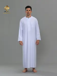Men's Stand Collar Long Sleeve Arab Robe, Breathable Classic Muslim Clothing, Casual Loose Fit, Ideal for Daily Wear, Religious Prayers, Festivals, Home Relaxation