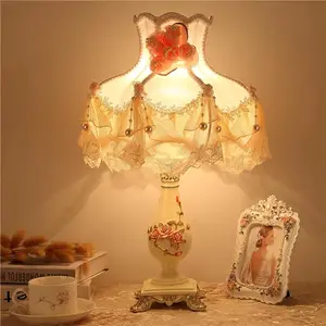 CNCEST Princess Table Lamp Pink Gauze Shade Floral Victorian Lamp Pink Fabric Table Lamp European Pastoral Nightstand Light Romantic 1 Light Cute Pink Flower Desk Lamp Vintage Cloth Lace with Beaded For Bedroom Living Room Girls Room (Bulb Not Included)