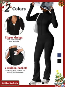 Women's Slimming Sportswear Yoga Jacket & Pants Set, Gym Clothes Set, Gym Training, High Stretch Sweat-Wicking Quick-Dry, All Seasons Wear