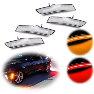 Clear Amber & Red LED Side Marker Lights (Front Rear) For Chevrolet Camaro 2016 2017 2018 2019 2020 2021 2022 2023 Replace OEM Number#: 23169181, 23169182, 23126885, 23126884
