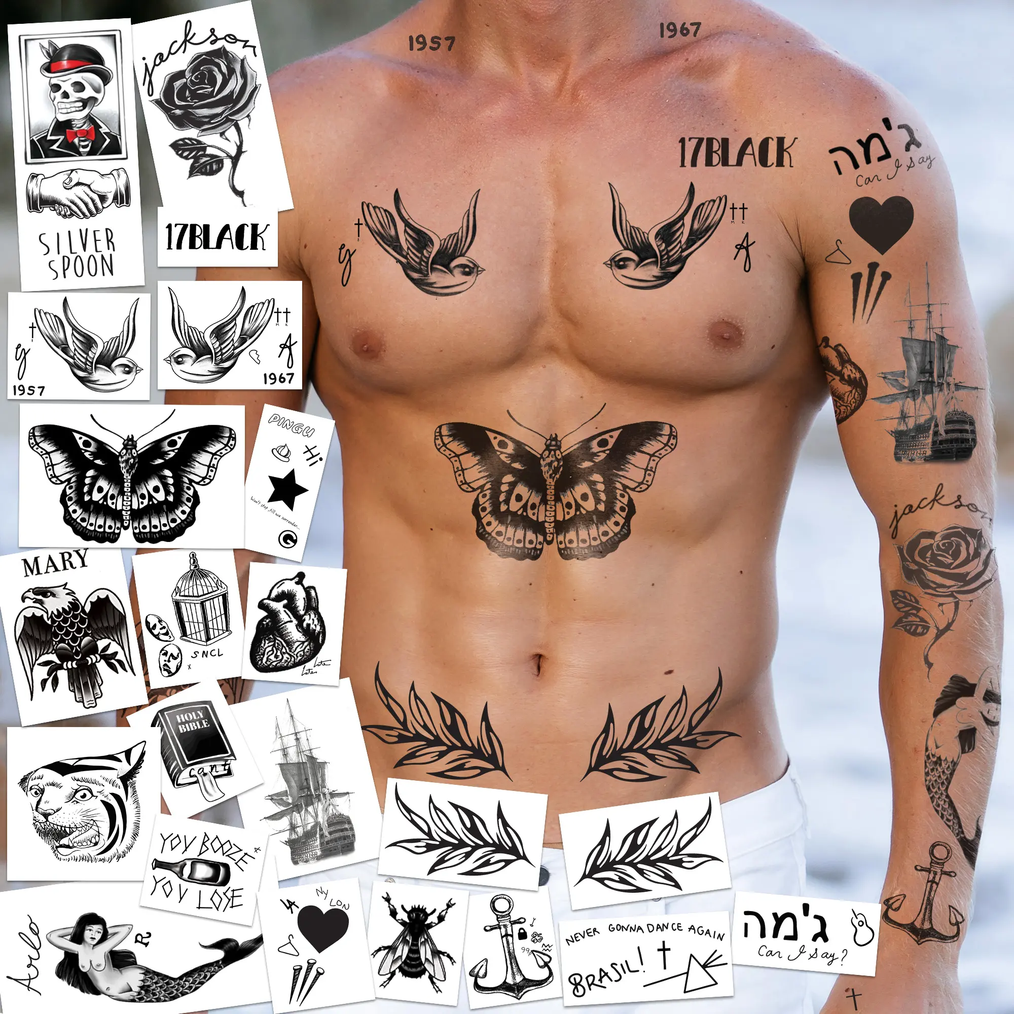 FashionTats Harry Pop Star Temporary Tattoos - 60 High-Quality Face & Body Tattoos for Halloween & Cosplay - Made in USA - Skin-Safe, Removable, Long-Lasting