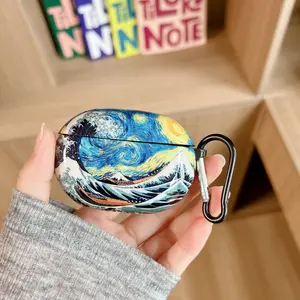 For Beats Studio Buds/Buds+ Case Art Oil Painting Print TPU Earphone Protective Case Designed For Boys and Girls With Silver Hook