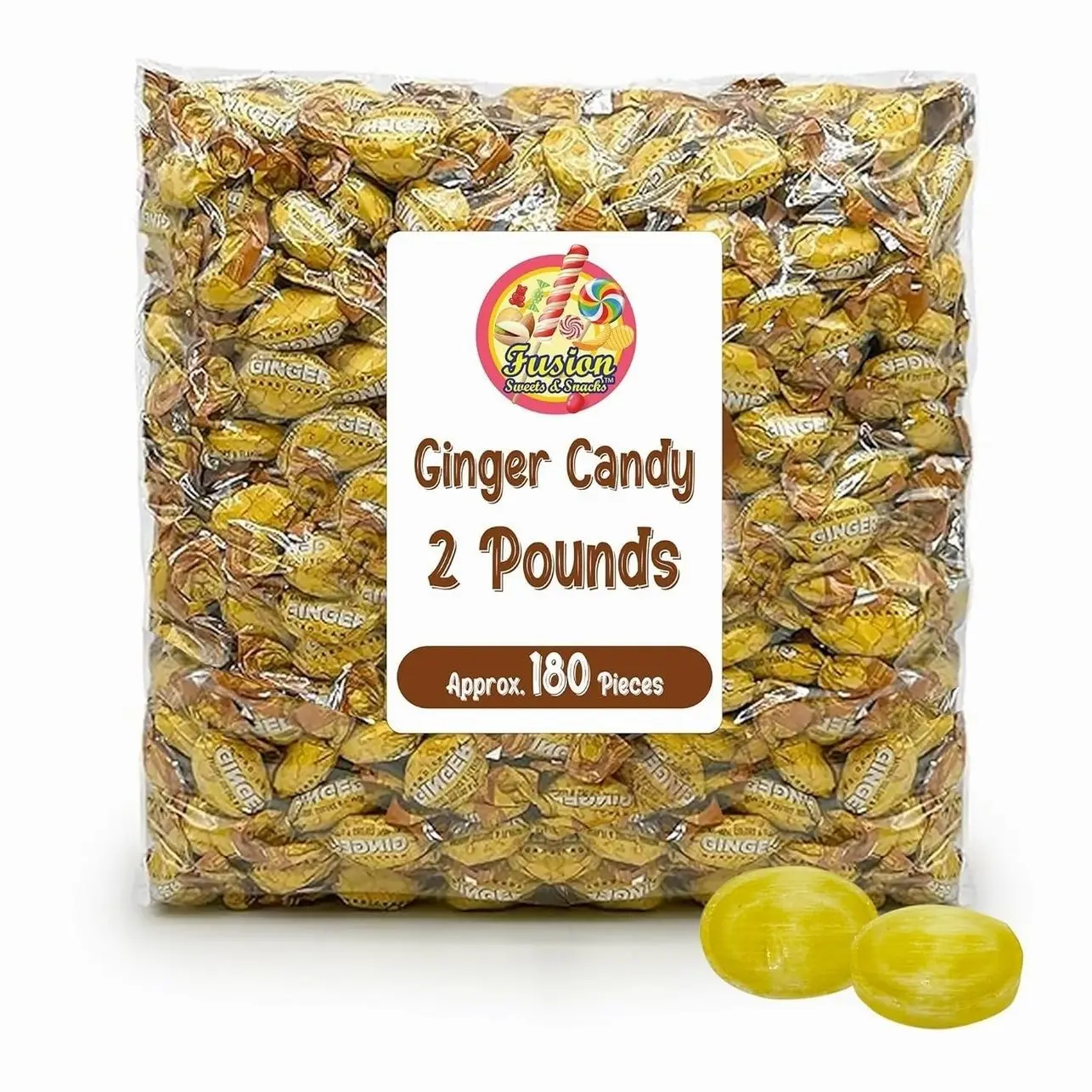 Ginger Candy - 2 Pound Bag - Hard Ginger Candy For Nausea Relief And Digestion Aid - Individually Wrapped Ginger Hard Candy (Approx 180 Pieces)