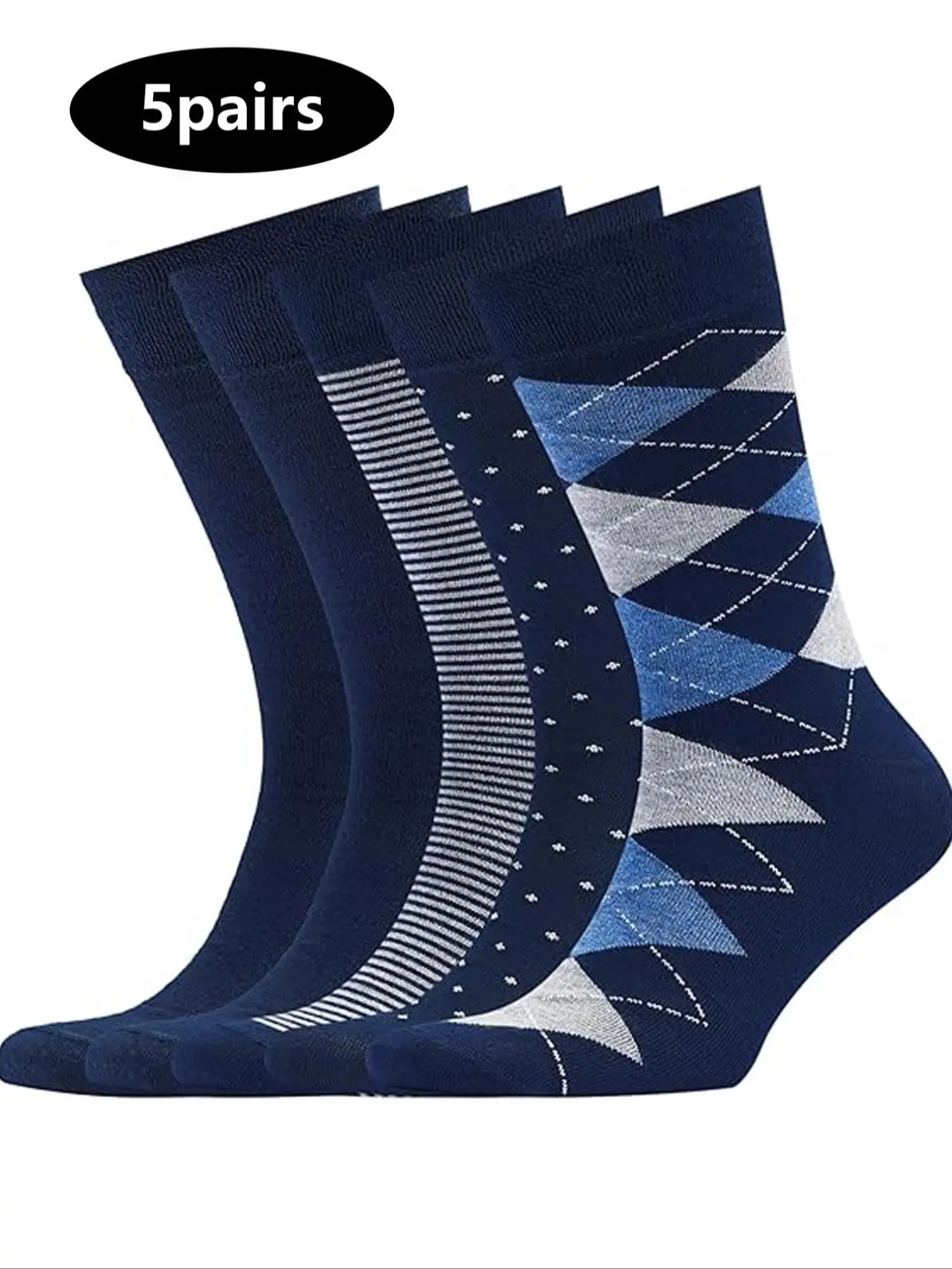 5 pairs of men's striped mid-calf socks, solid-color mid-calf socks, all-season casual comfort socks, men's everyday wear socks, business socks, Casual Stylish Socks, Daily Wear Socks, Sock Set, Sock Packs