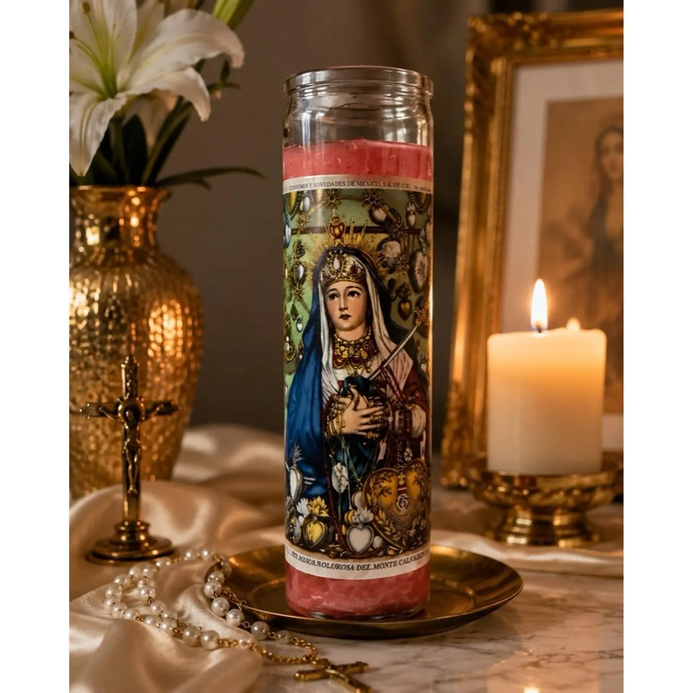 Saint Mary Candle - 12-inch Glass Candle with Religious Design, Ideal for Home Decor and Prayer, Perfect for Special Occasions