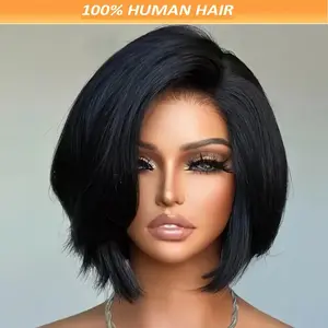 New Fashion 13x4 Lace Front Layered Bob Pixie Cut Wig - Human Hair Remy Brazilian Straight 150% Density Part Natural Hairline for Women, Elegant Short Bob Wigs for All Ethnicities, Hair Wig, Versatile Hairpiece, Sophisticated Look, Silky Smooth