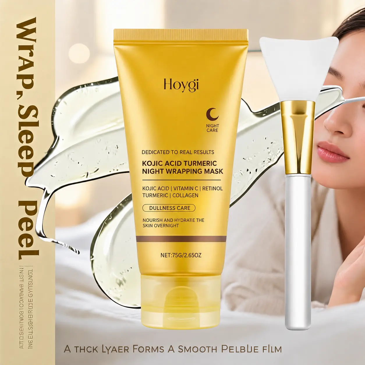 Hoygi Kojic Acid Turmeric Night Wrapping Mask with Vitamin C Retinol & Collagen for Dullness Care 75g/2.65oz
