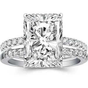 1pair 4ct Radiant Cut GRA Moissanite D-VVS1 Rectangle S925 Silver Bridal Set Half Eternity Wedding Band Engagement Sterling